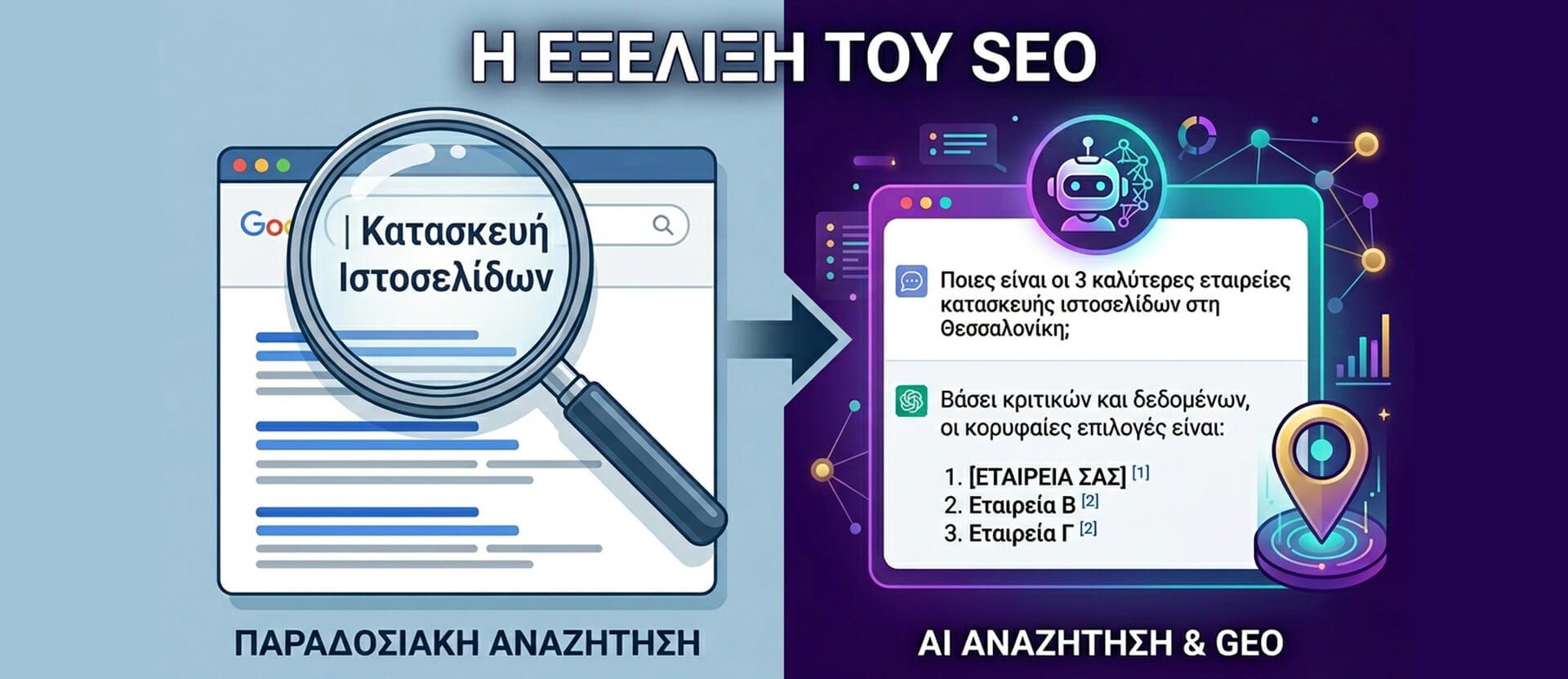 Η εποχή που «γκουγκλάραμε» λέξεις-κλειδιά και ελπίζαμε να είμαστε στην πρώτη σελίδα των 10 μπλε συνδέσμων ανήκει πλέον στο παρελθόν.